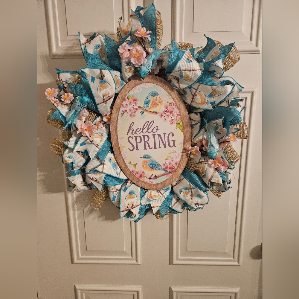 Hand Crafted Blue and Gold Spring Wreath